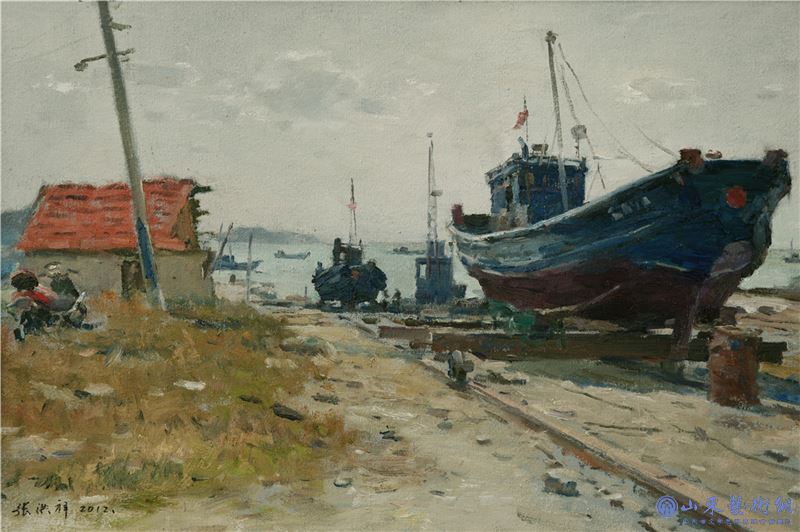 张洪祥 《渔家造船厂》 60×90cm 布面油画 2012年.jpg 张洪祥 《渔家造船厂》 60×90cm 布面油画 2012年.jpg
