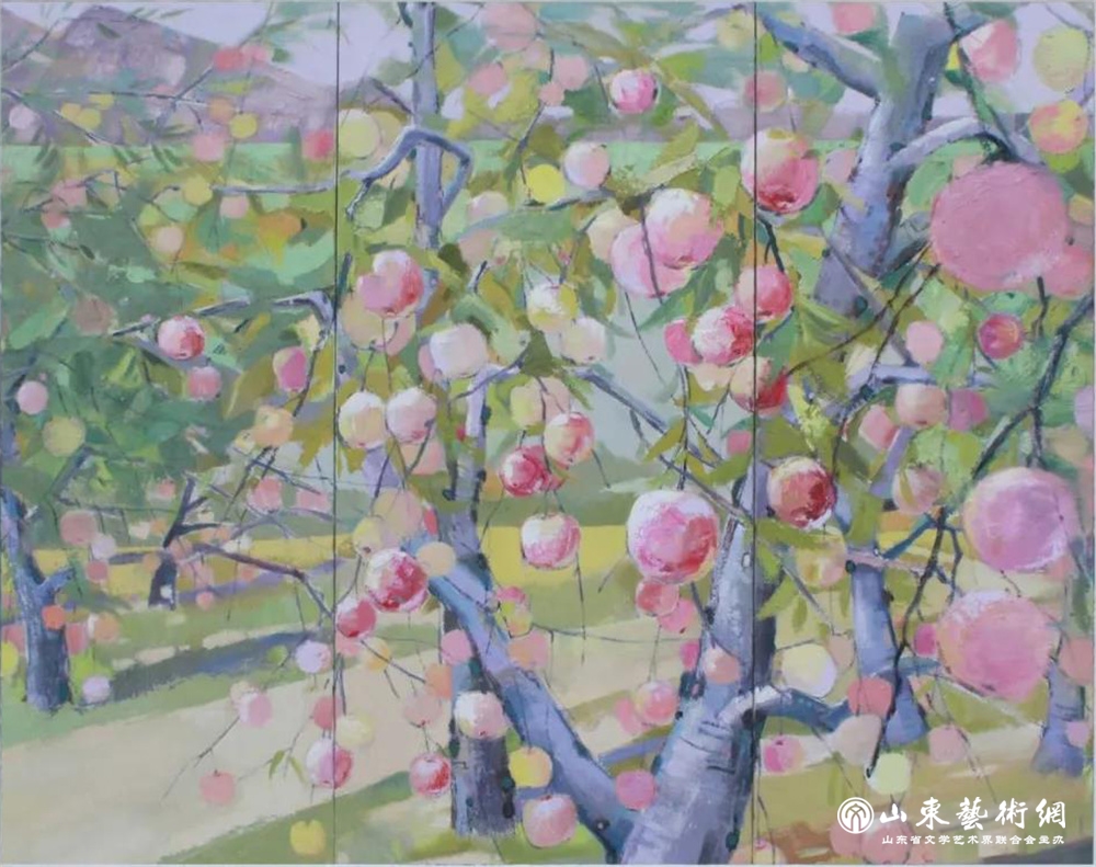 《蒙山上的苹果熟了》油画 作者:王仲浩.jpg 《蒙山上的苹果熟了》油画 作者:王仲浩.jpg