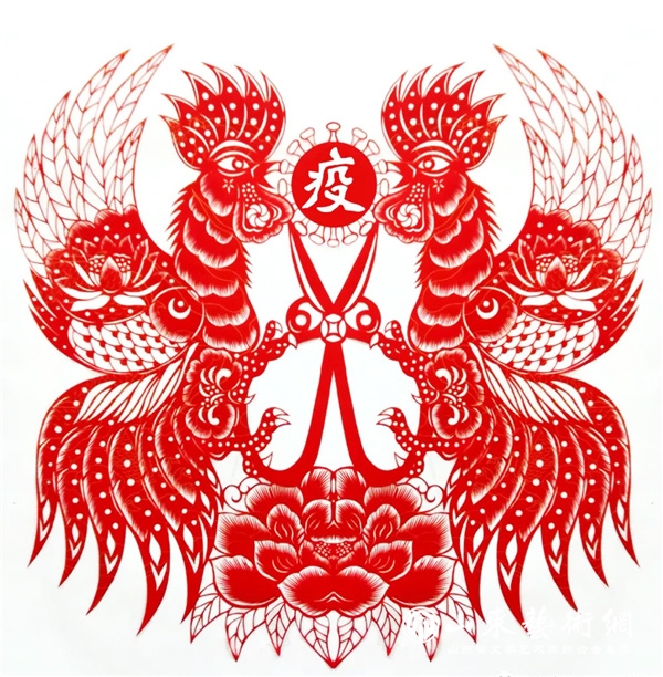 《金鸡降疫》梁鹏剪纸 青岛.jpg 《金鸡降疫》梁鹏剪纸 青岛.jpg
