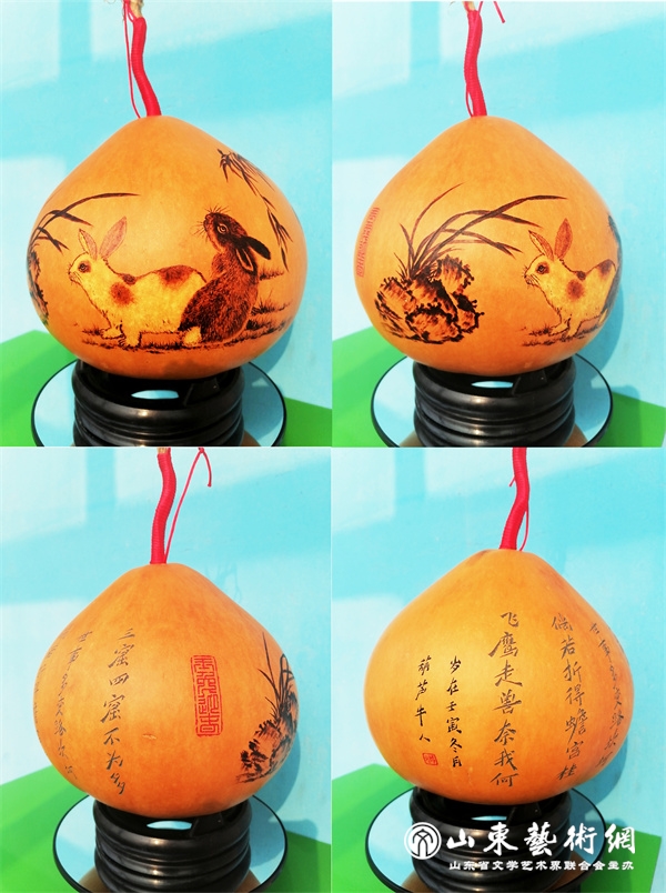 牛成元-葫芦烙画-《玉兔迎春》.jpg