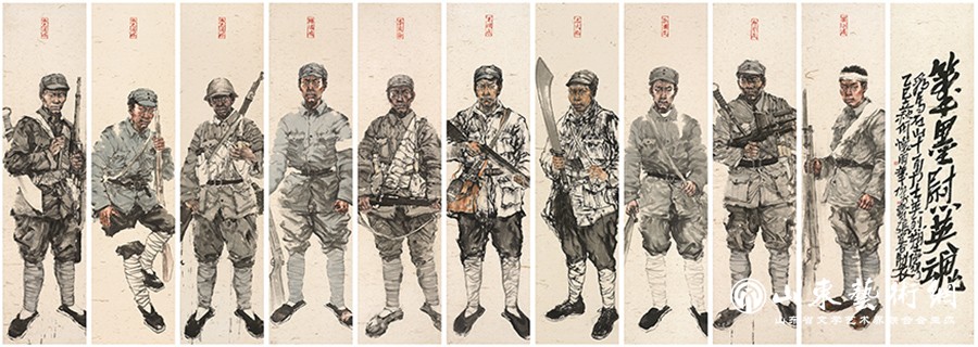中国画《笔墨慰英魂——为马石山十勇士塑像》.jpg